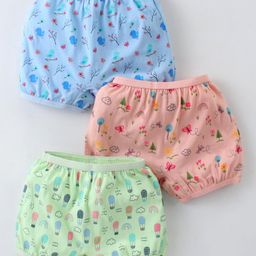 Revvo Junior Single Jersey Birdy & Floral Printed Bloomers Pack of 3 - Blue Peach & Green-image-28