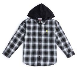 US Polo Assn Cotton Knit Full Sleeves Checkered Shirt With Hoodie - Black-image-62