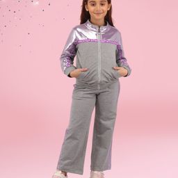 Cutecumber Full Sleeves Colour Blocked Sweatshirt With Coordinating Headphone Printed Side Taped Track Pant - Grey-image-38