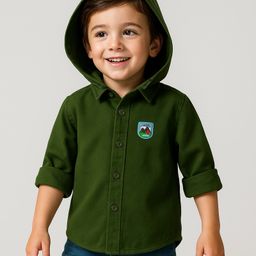 Babyhug Cotton Woven Full Sleeves Hooded Shirt with Patch Detailing - Dark Green-image-11
