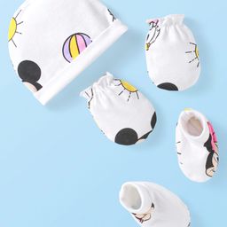Babyhug Disney Interlock Knit Cap Mittens & Booties Set with Minnie Mouse Graphics White - Diameter 11 cm-picture-9