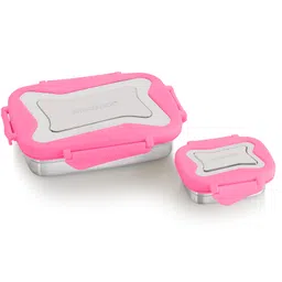 steel lock Steellock Smart Stainless Steel Tiffin Lunch Box For Kids and Adults 2 pc Set | Airtight & Leakproof | Rectangle Combo Tiffin Box For School & Office With Steel Lid | (1pc - 750ml & 1pc - 170ml) Pink-picture-27
