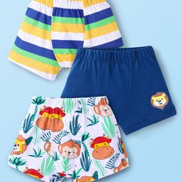 Babyhug 100% Cotton Single Jersey Knit Antibacterial Trunks With Stripes & Animal Print Pack Of 3 - Blue Yellow & White-image-96