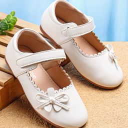 Babyoye Velcro Closure Ballerina With Floral Applique - White-image-42