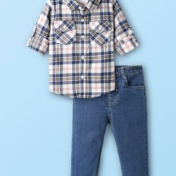 Babyhug Cotton Woven Full Sleeves Shirt & Jeans Set with Checks - Blue-picture-20