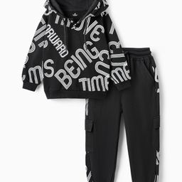OLLINGTON ST. Cotton Knit Co-ords Set of Full Sleeves Hoodie Sweatshirt & Knit Joggers - Black-image-22