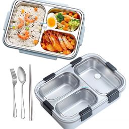 FunBlast Stainless Steel Bento Lunch Box with Chopsticks, Spoon & ForkGrey-image-43