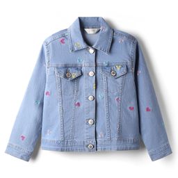 Primo Gino Woven Full Sleeves Denim Jacket With Hearts Embroidery - Light Blue-image-10