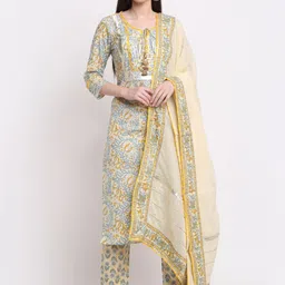 KALINI Women Floral Printed Regular Gotta Patti Pure Cotton Kurta with Trousers & With Dupatta-image-94
