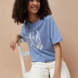 Fame Forever by Lifestyle Graphic Printed Round Neck Drop Shoulder Sleeves Cotton T-Shirt-image-74