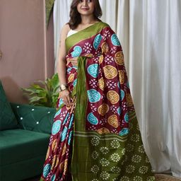 PEENGAX Ikat Printed Pure Cotton Block Print Saree-36