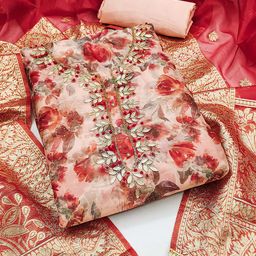 SAINOOR Floral Printed Gotta Pattti Work Organza Semi-Stitched Dress Material-image-22