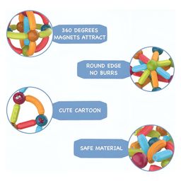 AKN TOYS 52 PCS Light Magnetic Building Blocks Toy  -Premium Magnetic Sticks and Balls Set- Different Sizes & Curve Shaped - COLOR MAY VARY image 5
