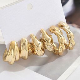 GOLDIWALA Set Of 3 Gold Plated Contemporary Chunky Korean Half Hoop Earrings-7