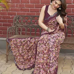 Nirmohi Fashion Floral Printed Mirror Work Pure Georgette Saree-47