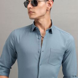 HIGHLANDER Men Cutaway Collar Solid Cotton Slim Fit Casual Shirt-picture-37
