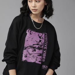 The Roadster Lifestyle Co. Women Black & Lavender Printed Sweatshirt-image-44