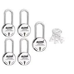 ALONE LOCKS Round 65 mm Alloy Steel Chrome 3 Same Keys Double Locking Padlock (Pack of 5)-3