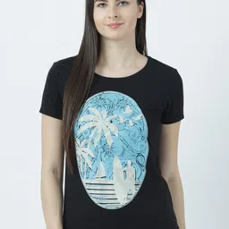 Huetrap Women Black Printed Round Neck  Glow In The Dark T-shirt-image-79