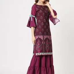 Pannkh Floral Printed Boat Neck Straight Kurta With Sharara-49
