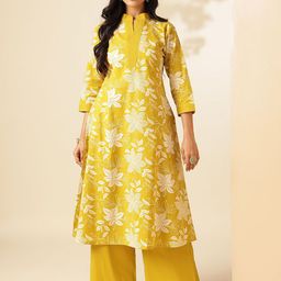 KALINI Women Floral Printed Cotton Kurta with Palazzo-image-21