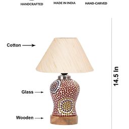 Devansh Off White Printed Wood Frusturical Shaped Table Lamp image 3