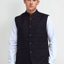 Arrow Checked Woven Nehru Jackets-image-74