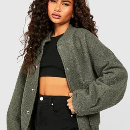 Boohoo Textured Oversized Bomber Jacket-image-13