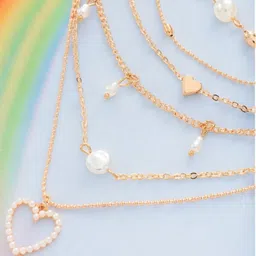 DressBerry Set Of 5 Gold-Plated Pearls Beads Beaded Chains-3