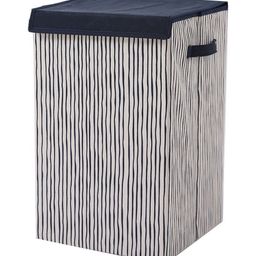 HOKIPO White & Blue Striped Foldable Laundry Basket For Clothes With Lid-image-17
