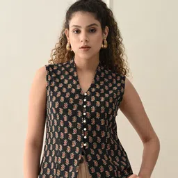 Zenava by Myntra Women Print Mandarin Collar Ethnic Cotton Shirt Style Top-picture-32