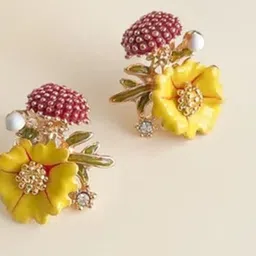 SUYUG Gold-Plated Artificial Stones Studded Floral Shaped Studs image 3
