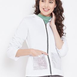 Belle Fille Women White Solid Hooded Sweatshirt-image-83