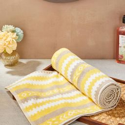 Fabindia Kabir Yellow & White Printed Cotton 570 GSM Bath Towel-picture-42