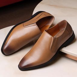 LOUIS STITCH Men British Tan Premium Egyptian Crust Leather Formal Slip-Ons-image-60