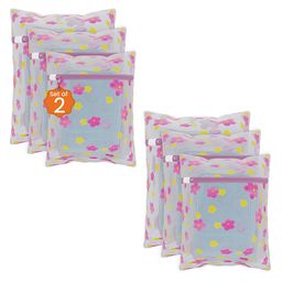 Kuber Industries 6-Pcs Yellow & Pink Sunflower Designed Reusable Laundry Bags With Zipper-45