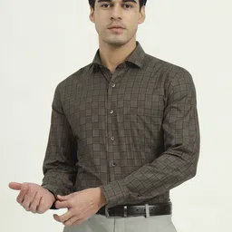 Greenfibre Grid Tattersall Checked Cutaway Collar Slim Fit Formal Cotton Shirt-97