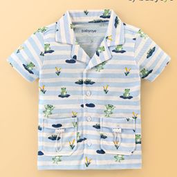 Babyoye 100% Cotton Knit Half Sleeves Regular Shirt Froggy Print - Blue-image-3