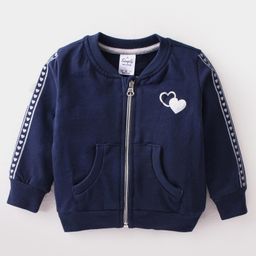 Simply Looper Fleece Full Sleeves Hooded Jacket Heart Print - Navy Blue-image-26