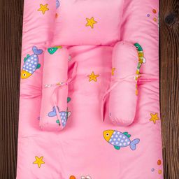 Mittenbooty Infant baby Bolster Bedding set in Twill Cotton Fish Print Pink-image-23