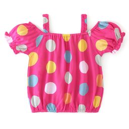 Babyhug  Rayon Woven Half Sleeves Off Shoulder  Top with Polka Dot  Print - Pink-image-1