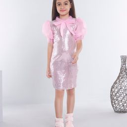 Ministitch Half Puff Sleeves Sequin Embellished Dress - Pink-image-4