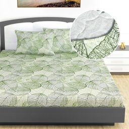 Divine Casa 144 TC Floral Green Bedsheet King Size Bed Cotton Elastic Fitted With 2 Pillow Cover - 78 x 72 inches-image-80