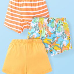 Babyhug 100% Cotton Knit Trunks Striped & Dino Print Pack of 3 - Orange & White-image-94