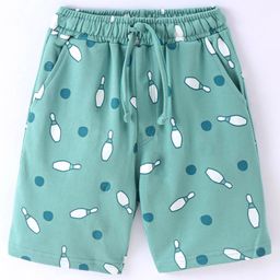 Taeko Looper Knit  Above Knee Length Shorts with Bowling Game Print - Sea Green-3
