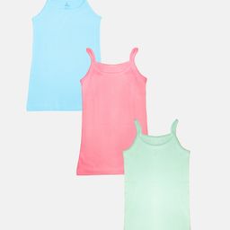 Kiddopanti Pack Of 3 Sleeveless Solid Camisoles - Light Blue Pink & Aqua Green-image-54