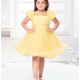 Ministitch Sleeveless Ruffle Detailed & Stone Embellished Pleated Yoke Dress  - Yellow-image-87