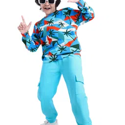 Ollington St. 100% Cotton Knit Full Sleeves Tropical Printed Sweatshirt & Joggers Winter Wear Set - Aqua-picture-24