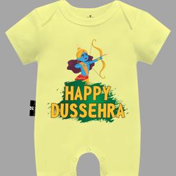 The Peppy Tend Dussehra Theme 100% Cotton Half Sleeves Happy Dussehra Text Printed Romper - Yellow-picture-42