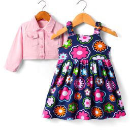 Babyhuhg Cotton Knit Frock & Full Sleeves Shrug With Floral Print - Navy Blue & Pink-image-99